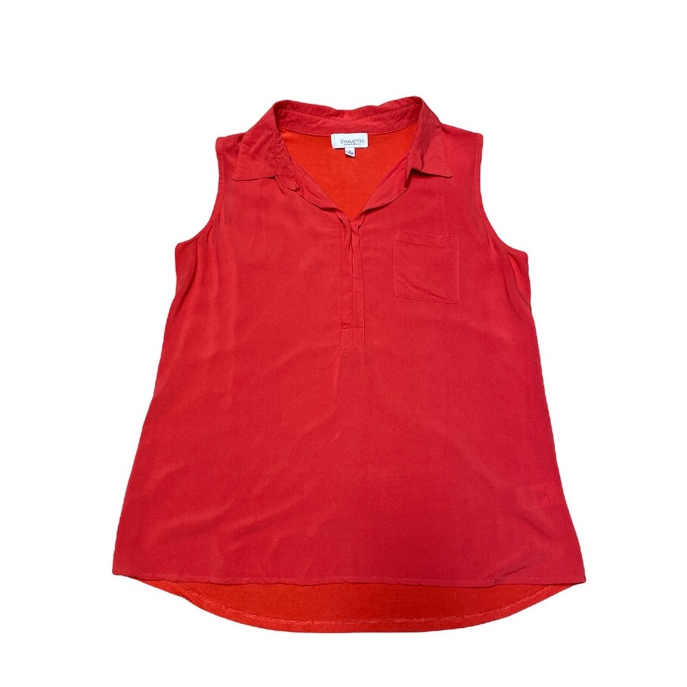 Symmetry Sleeveless Blouse Women’s M Red/Orange Casual V Neck Collared Tank Top